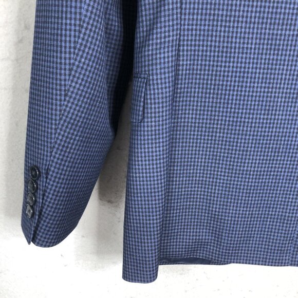 Calvin Klein Blazer Mens 38R Blue Check 100% Wool Extreme Slim Fit Jacket Coat - Picture 15 of 16